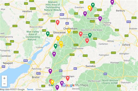map showing the cotswolds.